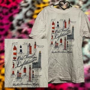 White Fruit of the Loom Old Finnish Lighthouses Tshirt